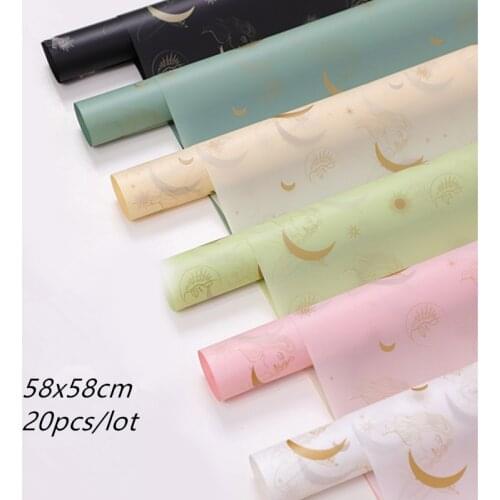 20pcs 58x58cm Moon Pattern Waterproof Flower Wrapping Paper Birthday Gift Packaging Tissue Paper Florist Supplies