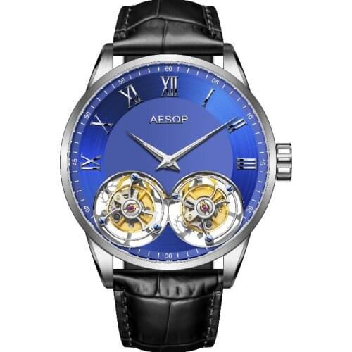 2021 Luxury Real Double Tourbillon Watch Mens Mechanical Sapphire Tourbillon Business High Quality Male Watch Leather Men Clock