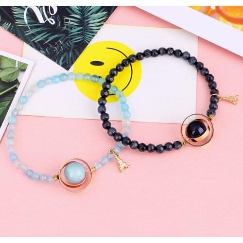 Hot Natural Stone Beads Bracelet Universe Galaxy Planets Solar System Guardian Star Tower Bracelet for Women Men Jewelry