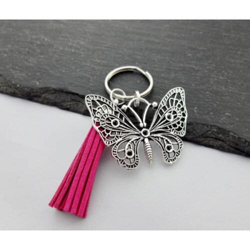 1pc Butterfly Gift Butterfly Charms With Pink Tassel Keyring Animal Keychain Bag Keychain Charms For Women Nature Jewelry