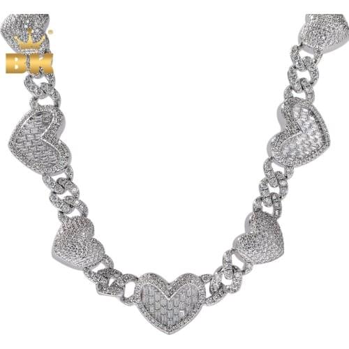 The BLING KING 13mm Cuban Chain Full Paved 2 Designs Heart Iced Out Baguette Bling Cubic Zirconia Necklace Charm HipHop Jewelry