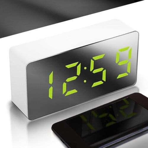 LED Mirror Alarm Clock Digital Snooze Desk Clock Wake Up Light Electronic Large Time Temperature Display Table LED Alarm Clock