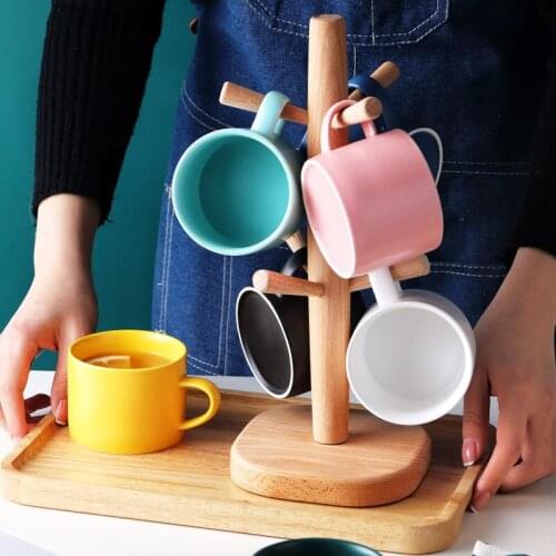 Japanese-style solid wood cup holder household creative cup holder draining rack wooden coffee cup holder mug rack