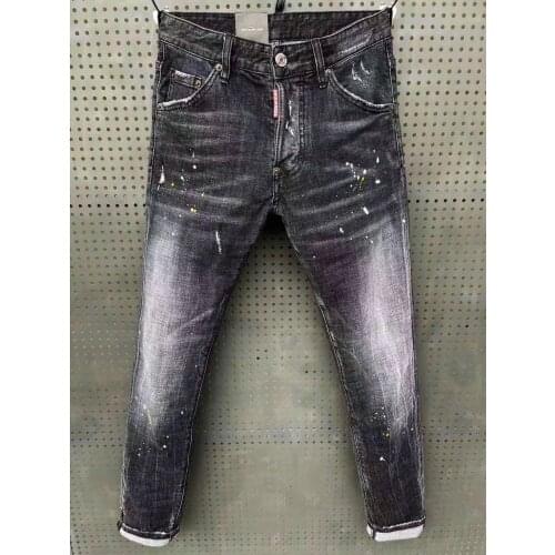 2021 Spring/Summer New DSQUARED2 Mens/Womens Jeans Wash Simple And Comfortable Black Splash Ink Micro-Elastic Pants 063