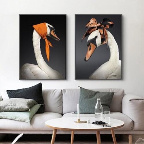 GOODECOR Modern Swan Canvas Painting Animal Posters And Prints Wall Pictures For Living Room Decor Home Decor Frameless