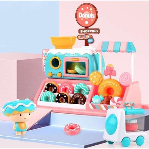 Kids Simulation Donuts Candy Shop Donut Store Pretend Play Toys Light Music Miniature Food Donut Macaron Children Toys For Girls