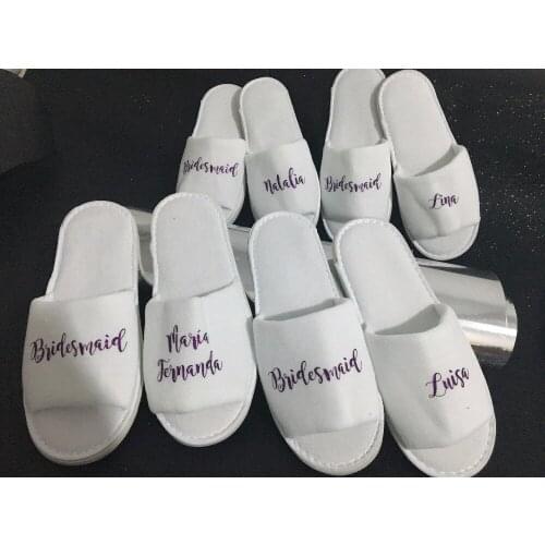 Customized name Bride groom bridesmaid spa slippers maid of honor bridal shower birthday slippers Christmas party favors