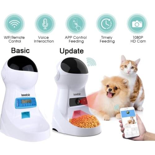 Iseebiz Wifi Automatic Cat Feeder 3L Pet Food Dispenser Feeder Medium and Large Cat Dog 6 Meal Voice Recorder and Timer