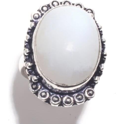 Genuine Moonstone Ring Silver Overlay over Copper ,Hand Made Women Jewelry gift, Size: 6.5 , R6836