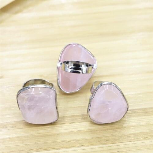 Wedding Jewelry Aura Healing Natural Stone Irregular Ring Women Mens Finger Ring Pink Quartz Resizable Rings for Women