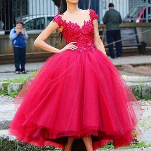 Sevintage A Line Tea-Length Short Prom Dresses 2021 Appliques Lace Homecoming Dress Custom Made Tulle Princess Graduation Gowns
