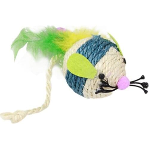 Cat Mouse Toy Sisal Cat Toy Kitten Toy Sisal With Colorful Feather Tail Cartoon Rat Pet Toy Anti-resistant Toy For Cats Kitten