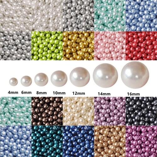 4mm 6mm 8mm 10mm 12mm 14mm 16mm Lot Colors Round Pearl Coated Glass Loose Spacer Beads For Jewelry Making DIY Crafts