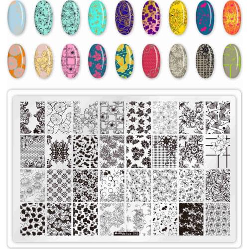 Nail Stamping Plate Flower Series Line Stripe Nail Art Image Plate Rectangle Stencil For Nails Manicure Printing Stencil Tools