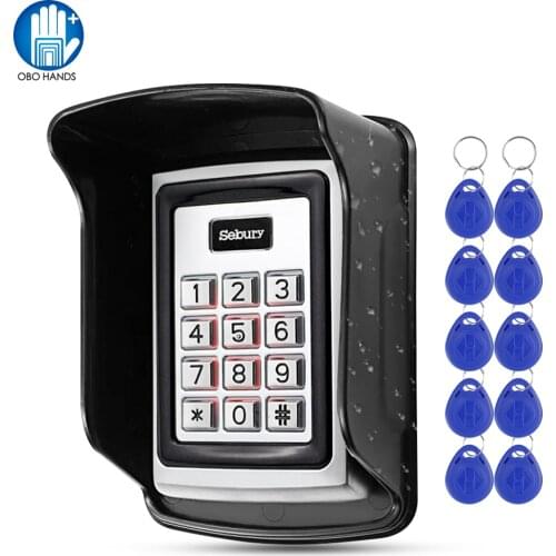 Metal RFID Access Control Keypad Waterproof Outdoor Rain Cover 125KHz Card Reader 10pcs EM4100 Keyfobs for Lock System Sebury