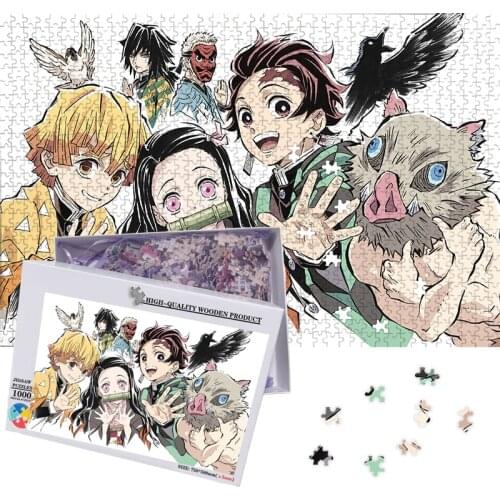 MOMEMO Demon Slayer 1000 Pieces Puzzle Wooden Toys Cartoon Anime 1000 Jigsaw for Adults Kimetsu No Yaiba DIY Games Gifts 75*50cm