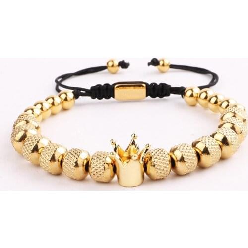 Men Bracelet Crown Charm Handmade Stainless Steel Beads Macrame Bracelet Men Jewelry Gift