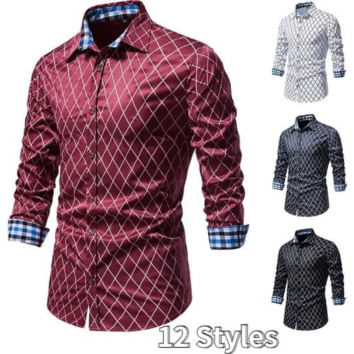2022 New mens business casual shirts fashion plaid printing long-sleeved shirts party office long-sleeved shirts