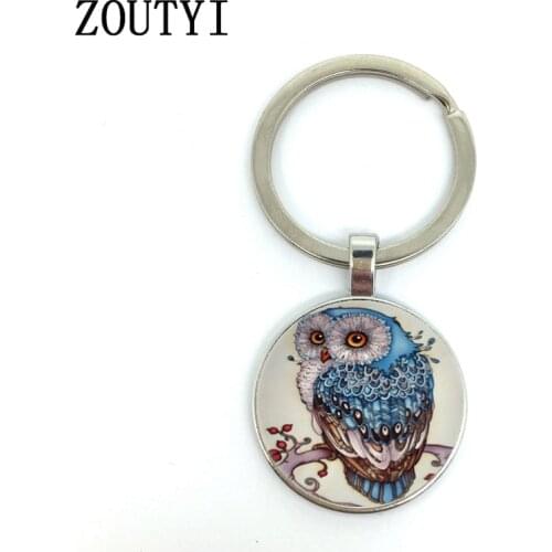New/hot, glamour owl photos, male and female keychain quality car pendants, convex glass keychain