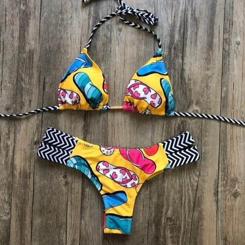 New Sexy Bikini 2019 Bandage Print Brazilian Bikini Set Push Up Swimwear Women Swimsuit Bathing Suit Swim Wear Biquini