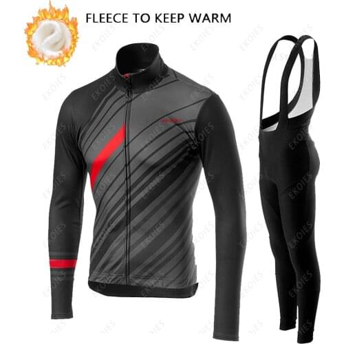 Raudax 2021 Team Winter Fleece Cycling Clothes Men Long Sleeve Cycling Jersey Outdoor Riding Bike MTB Clothing Bib Pants Set