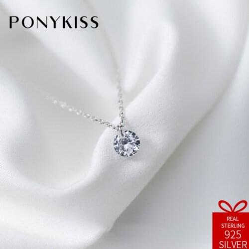PONYKISS Romantic Real 925 Sterling Silver Gorgeous Zircon Pendant Necklace Chain Women Fine Jewelry Engagement Party Gift