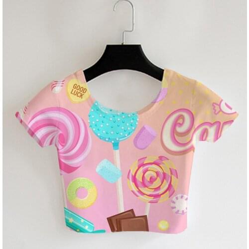 Custom Made Candy Shop Sublimation Print Milk Silk Crop Tops