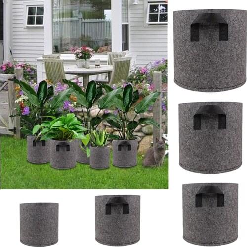Garden Vegetable Grow Bag Pouch with Handle Felt Grey Fabric Plant Planting Growing Box Round Pot Container 1/3/5/7/10 Gallon