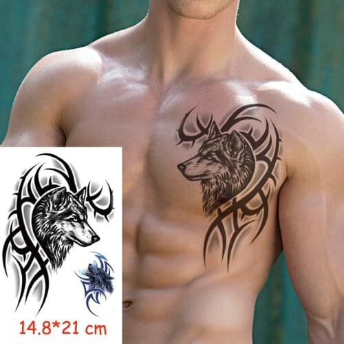 Waterproof Temporary Tattoo Sticker wolf head line totem tatoo water transfer fake tatoo flash tatto Woman Man kid 14.8*21 cm