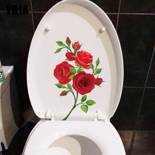 YOJA 15.3CM×24.8CM Rose Branch Fashion Toilet Decoration WC Accessories Romantic Home Wall Stickers T1-2612