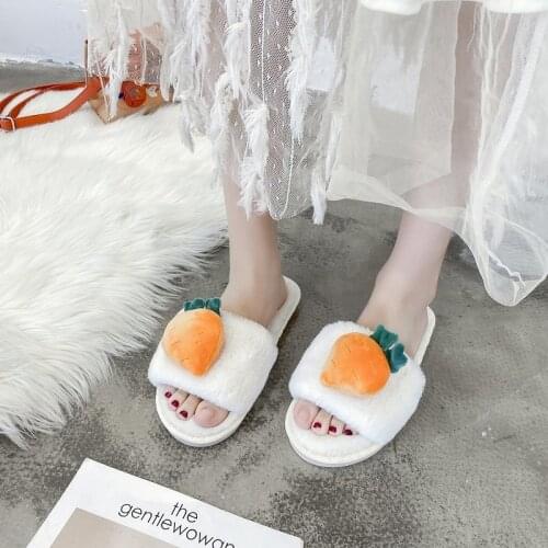 2021 New House Cartoon Fruit Women Slippers Open Toe Bedroom Flat Shoes Indoor Sweet Pineapple Ladies Fur Slippers TX446