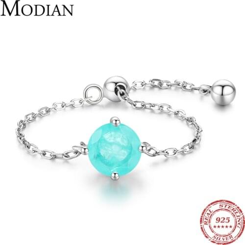Modian 2021 New Round Tourmaline Exquisite Chain Adjustable Finger Rings For Women Classic Wedding Engagement Jewelry Bijoux