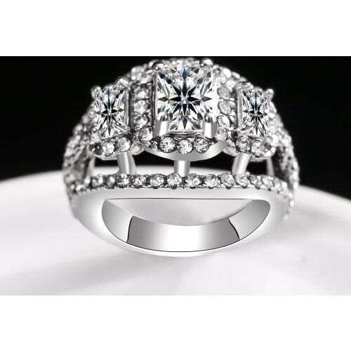 Popular Silver Color Cuboidal Zircon Crystal Rings For Women Party Engagement Ring Jewelry 2021 Accessories Size 5-12