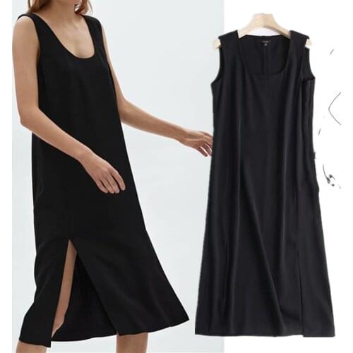 Jenny&Dave Enlgand High Street Solid Balck Forking Sexy Sleeveless Vestidos De Fiesta De Noche Summer Tank Dress Women Vestidos