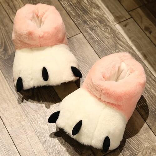 Winter Villa Womens Fur Slippers Lovely Warm Cartoon Rabbit Hair Claw Bedroom Womens Plush Shoes Indoor Girl Warm Slippers
