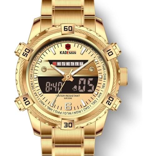 Gold Men Watch Top Luxury Brand Man Military Sport Quartz Wrist Watches Stainless Steel LED Digital Clock Relogio Masculino