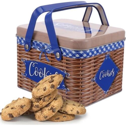 1pc Imitation Rattan Hand-held Cookies Box Creative Tinplate Candy Storage Box