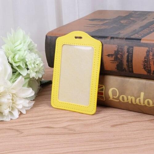 10 Colors ID Window Business Work Card Holder Leather Case Badge Vertical Type 20CA