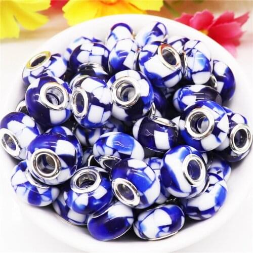 10Pcs Assorted Color Fimo Clay Resin Murano Charms 5mm Big Hole Round Loose Spacer Beads for Women DIY Bracelet Necklace Jewelry