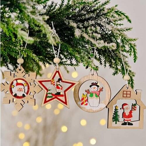 12PCS Wooden Pendants Ornaments Xmas Tree Ornament DIY Wood Crafts Kids Gift for Home Christmas Party Decorations