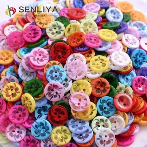 14mm 2Hole Round Transparent Flower Pattern13colors 100-200Pcs Scrapbooking Decorative Resin Buttons For Clothes Diy Accessories