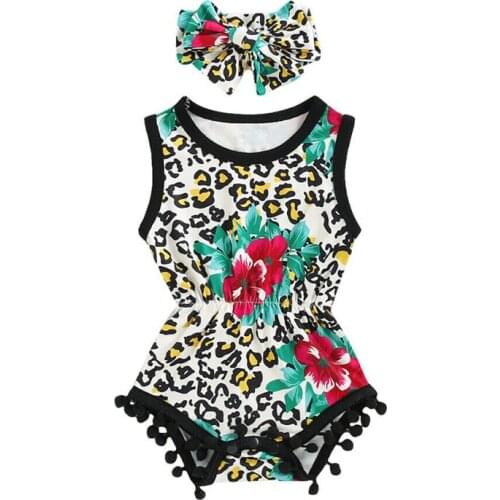 2020 Summer Newborn Infant Baby Girl Clothes Sleeveless Tassel Leopard Bodysuits+Headband Outfits 2Pcs Set 0-18M