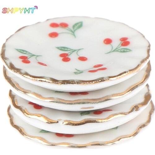 4PCS/SET Kitchen Toys Dollhouse Cherry Trays Plates Doll Durable Mini Food Dishes Tableware Miniature Doll House Accessories