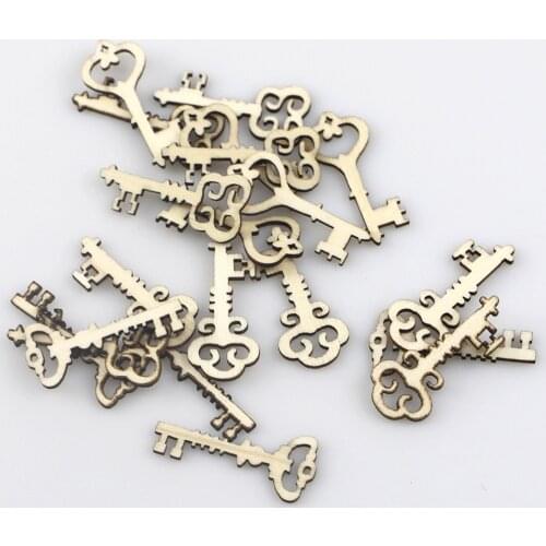 40pcs Wooden Key Shapes Natural Wood Mini DIY Art Craft Embellishment Keys Cards Bookmark Scrapbook for Wedding Decoration