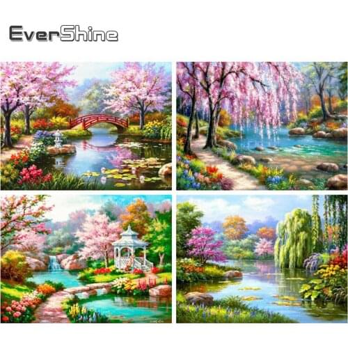 EverShine Diamond Embroidery Lake Cross Stitch Natural Wall Art Diamond Painting Landscape Mosaic Kits Picture Of Rhinestones