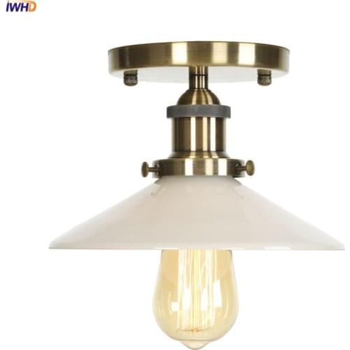 IWHD White Glass Vintage Ceiling Light Fixtures Bedroom Living Room Porch Balcony Industrial Style Plafonnier Luminaria De Techo