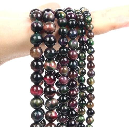 Peacock Tiger Eye Natural Stone Beads Smooth Round Loose Space Beads for Jewelry Making Bracelets Necklace Accessorie 6/8/10MM