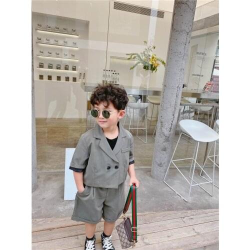 Boy Girl Suit 2020 Summer Baby Gray Coat+Shorts Fashion 2PCS Outfits Set Baby Clothes E2114
