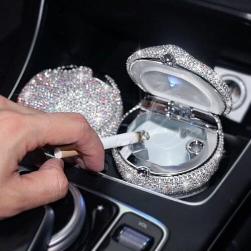 Crystal Rhinestones Car Ashtray Portable Cup Holder Metal Led Diamond Auto Ashtrays High Class Gifts