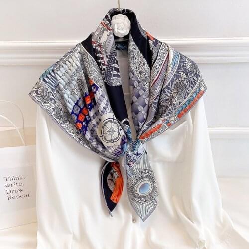 KOI LEAPING Retro classic twill 90 handmade large square scarf fashion new silk scarf armor pattern decorative scarf shawl